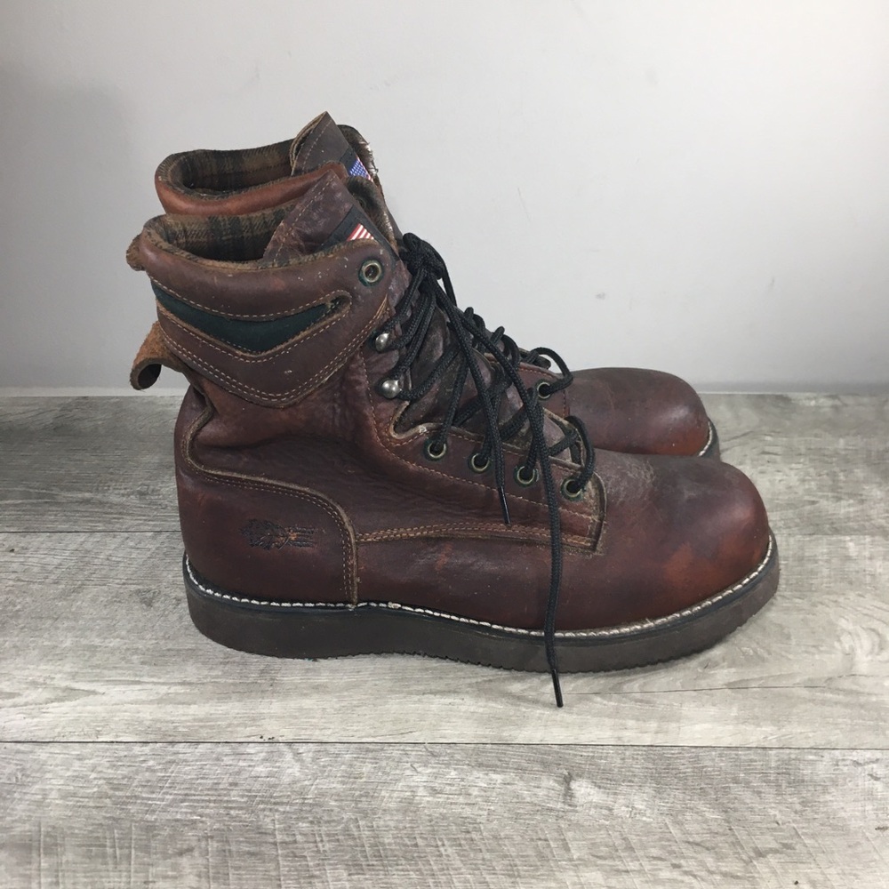 Men's Field N Forest Brown Leather Work Soft Toe Waterproof Wedge Boots Size 9